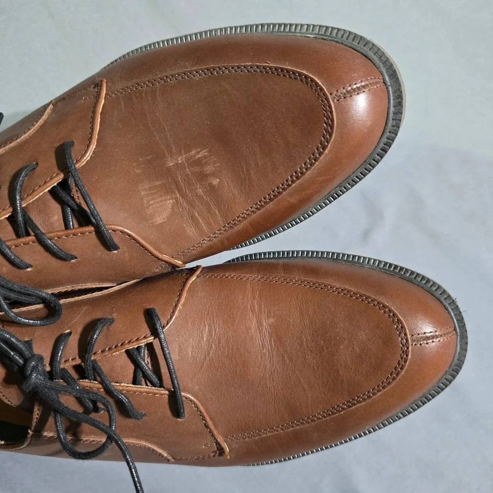 Barrington Leather Oxford Shoes Mens 9.5 D Brown Lug Sole Apron Toe 74585